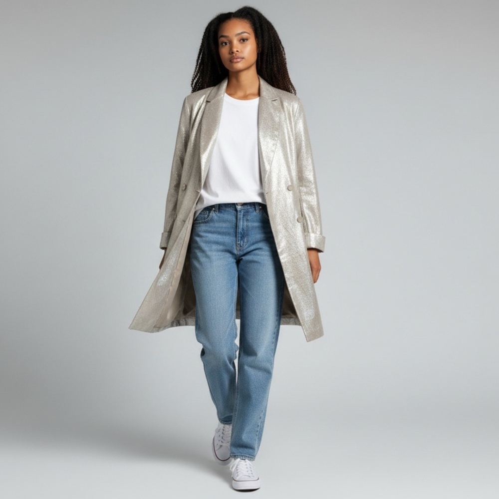 Zara Basic Metallic Silver Coat - image 1